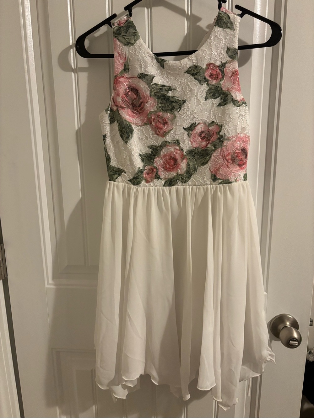 BCX Girls White Floral Chiffon Dress with Pink Roses